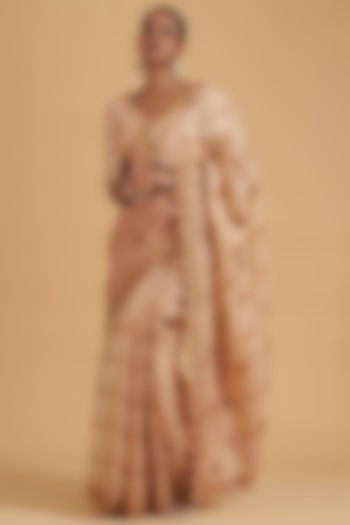 Beige Pure Organza Embroidered Reception Saree Set by SURBHI SHAH at Pernia's Pop Up Shop