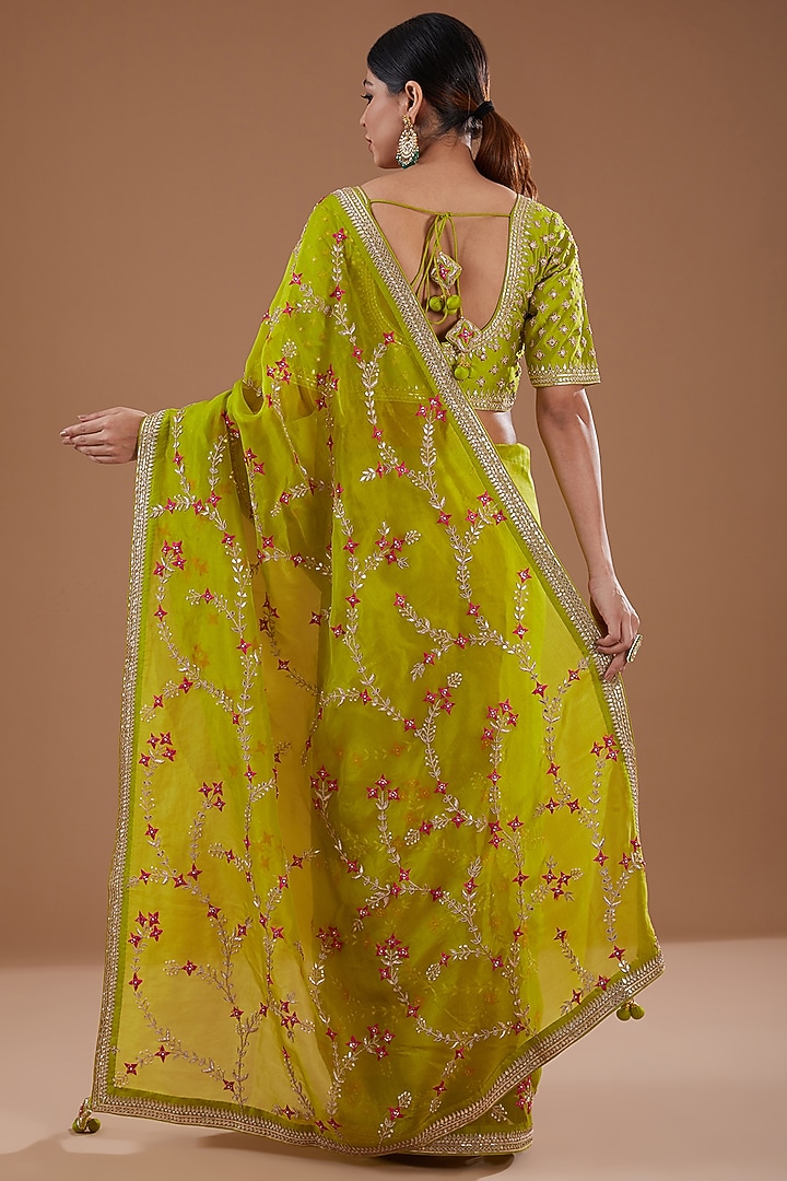 Green Organza Gota & Marori Wedding Saree Set by SURBHI SHAH at Pernia's Pop Up Shop