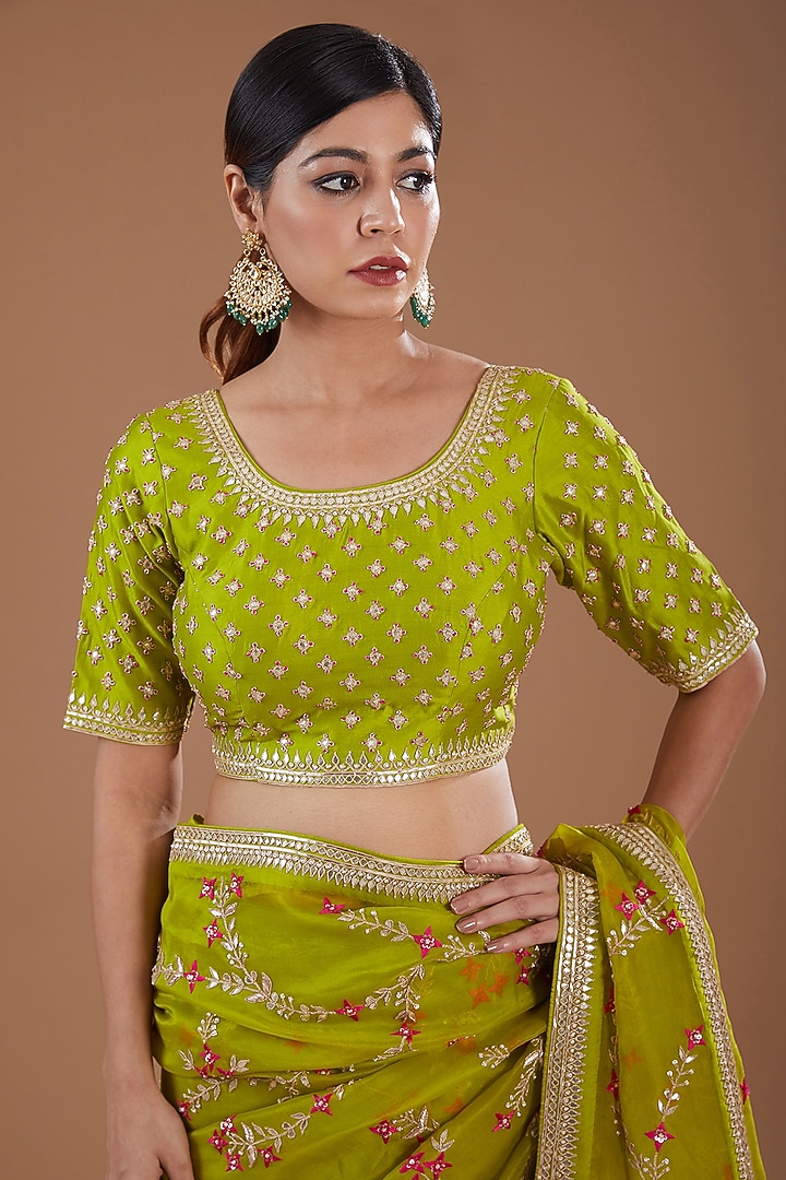 Green Organza Gota & Marori Wedding Saree Set by SURBHI SHAH at Pernia's Pop Up Shop