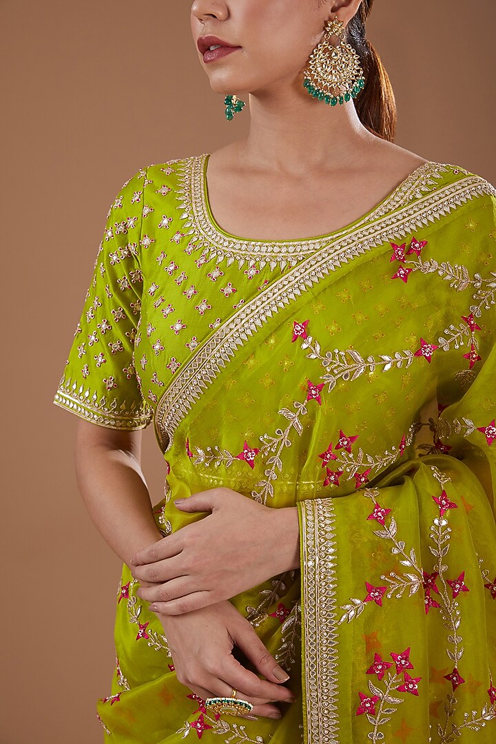 Green Organza Gota & Marori Wedding Saree Set by SURBHI SHAH at Pernia's Pop Up Shop