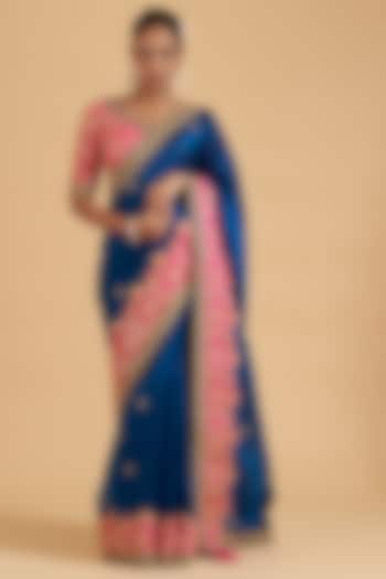 Royal Blue Pure Taffeta Embroidered Saree Set by SURBHI SHAH at Pernia's Pop Up Shop