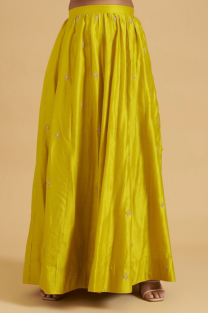 Parrot Green Pure Spun Silk Kalidar Wedding Lehenga Set by SURBHI SHAH at Pernia's Pop Up Shop