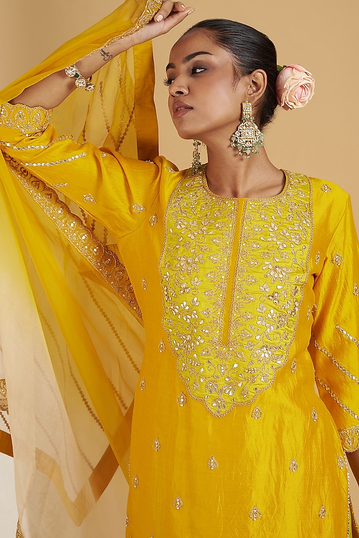 Parrot Green Pure Spun Silk Kalidar Wedding Lehenga Set by SURBHI SHAH at Pernia's Pop Up Shop