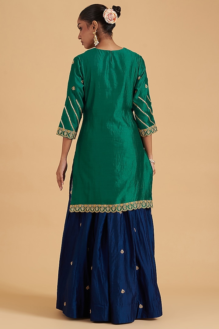 Blue Pure Spun Silk Kalidar Wedding Lehenga Set by SURBHI SHAH at Pernia's Pop Up Shop