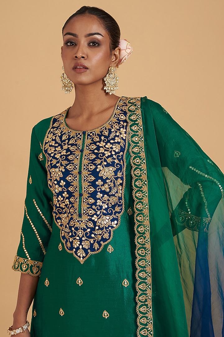 Blue Pure Spun Silk Kalidar Wedding Lehenga Set by SURBHI SHAH at Pernia's Pop Up Shop