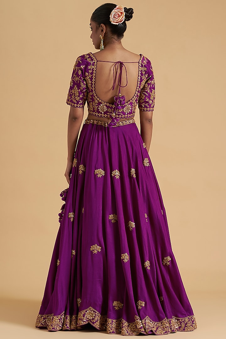 Purple Pure Silk Embroidered Bridal Lehenga Set by SURBHI SHAH at Pernia's Pop Up Shop