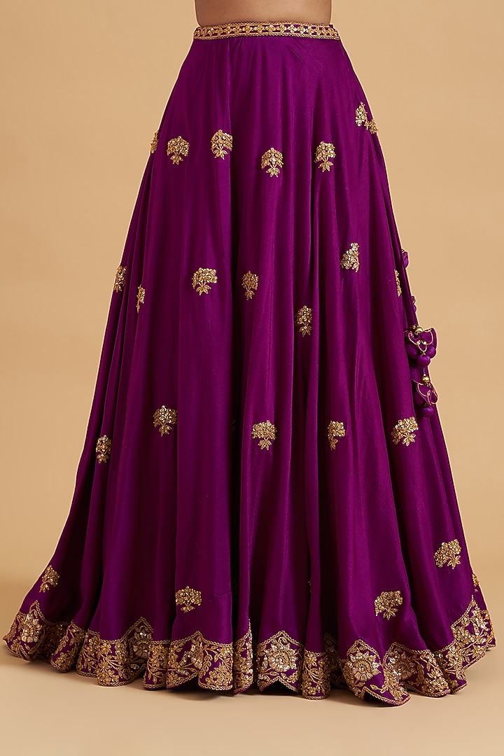 Purple Pure Silk Embroidered Bridal Lehenga Set by SURBHI SHAH at Pernia's Pop Up Shop