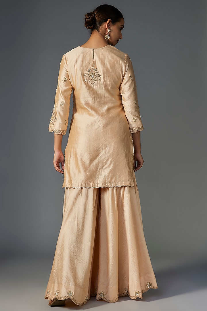 Beige Pure Spun Silk Wedding Sharara Set by SURBHI SHAH at Pernia's Pop Up Shop