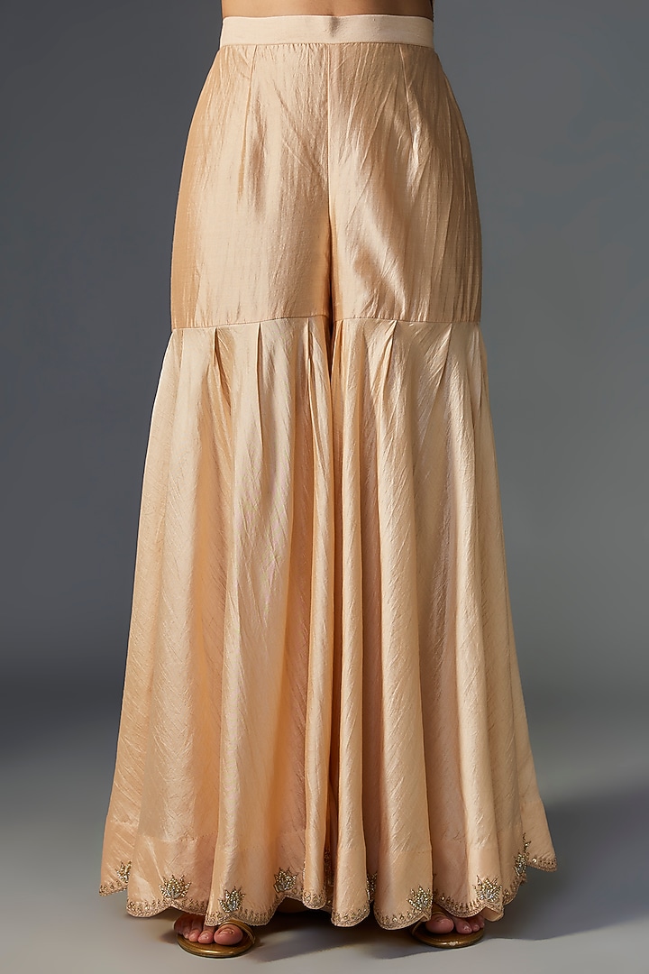 Beige Pure Spun Silk Wedding Sharara Set by SURBHI SHAH at Pernia's Pop Up Shop