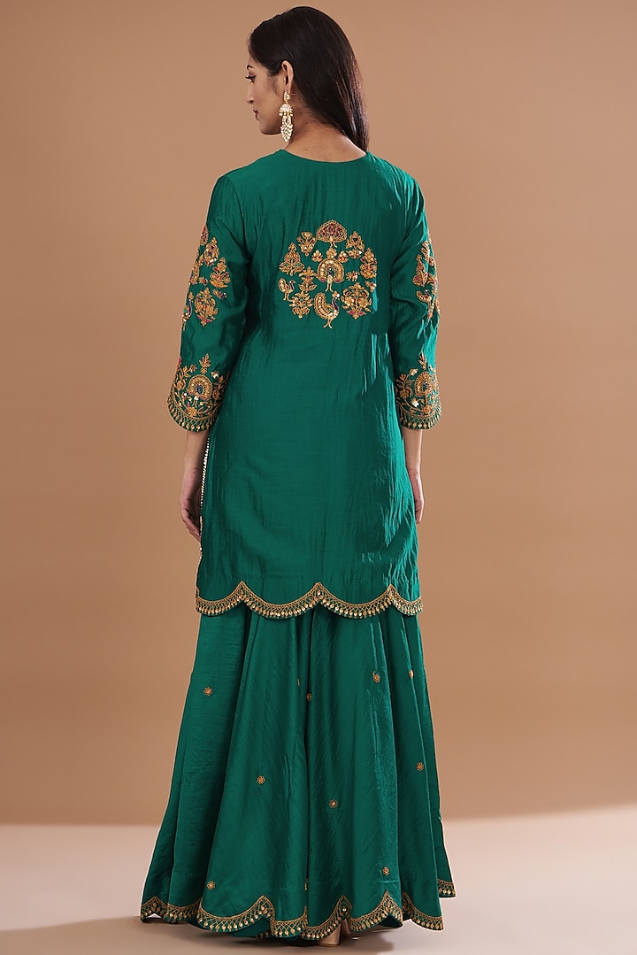 Emerald Green Pure Spun Silk Wedding Sharara Set by SURBHI SHAH at Pernia's Pop Up Shop