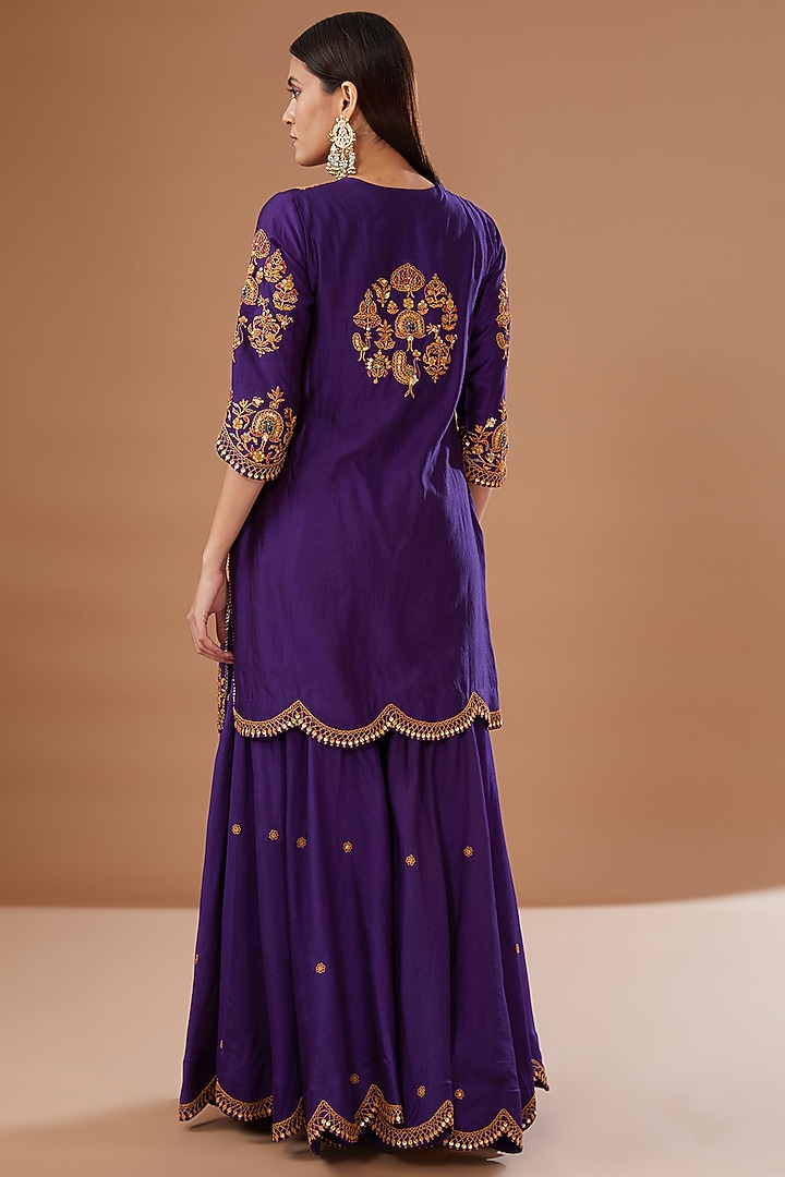 Purple Pure Spun Silk Gharara Set by SURBHI SHAH at Pernia's Pop Up Shop