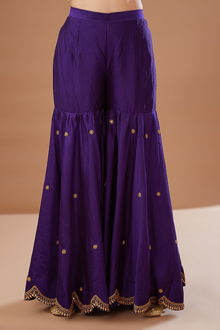 Purple Pure Spun Silk Gharara Set by SURBHI SHAH at Pernia's Pop Up Shop