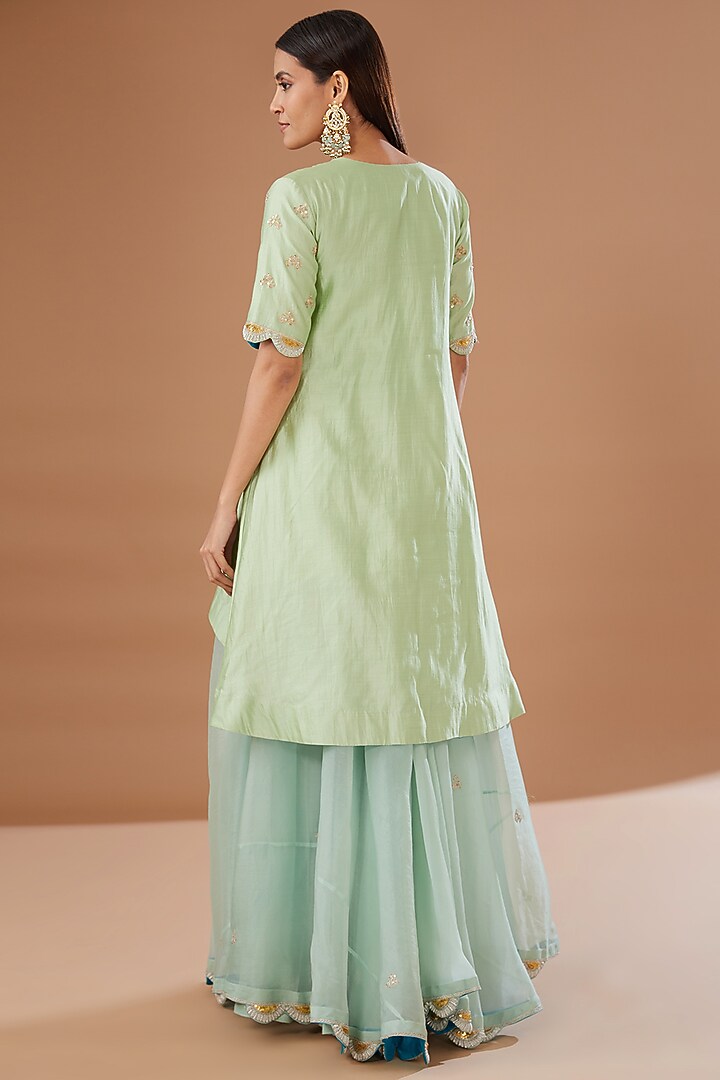 Powder Green Pure Silk Gharara Set by SURBHI SHAH at Pernia's Pop Up Shop