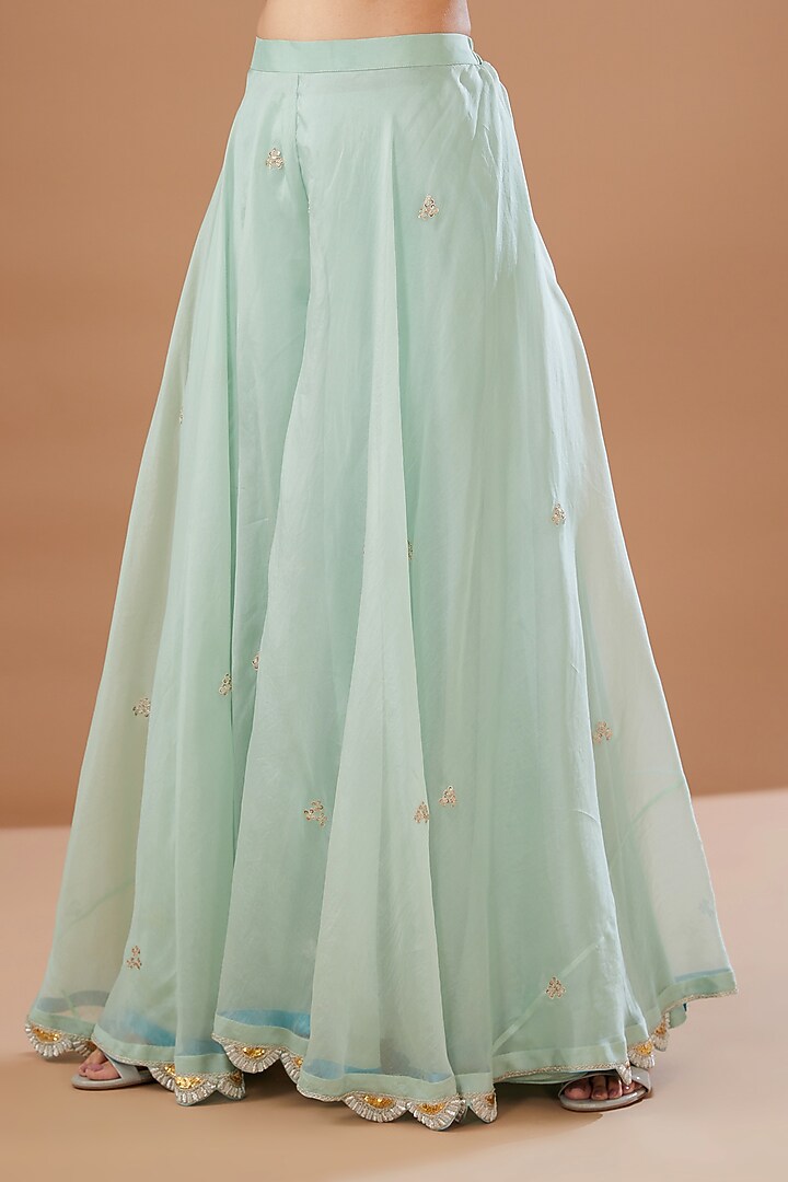 Powder Green Pure Silk Gharara Set by SURBHI SHAH at Pernia's Pop Up Shop