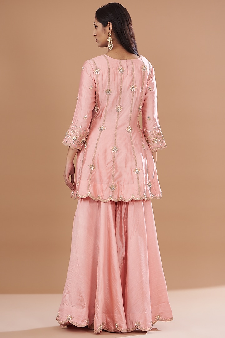 Powder Pink Pure Spun Silk Gharara Set by SURBHI SHAH at Pernia's Pop Up Shop