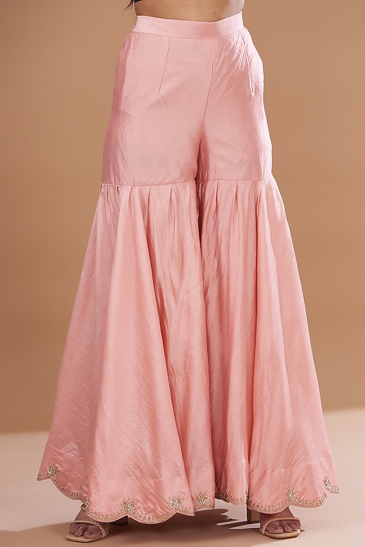 Powder Pink Pure Spun Silk Gharara Set by SURBHI SHAH at Pernia's Pop Up Shop