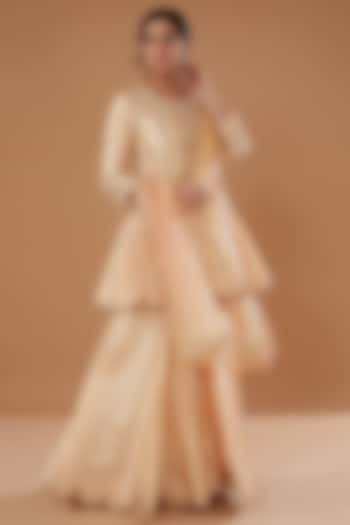 Champagne Pure Silk Gharara Set by SURBHI SHAH at Pernia's Pop Up Shop