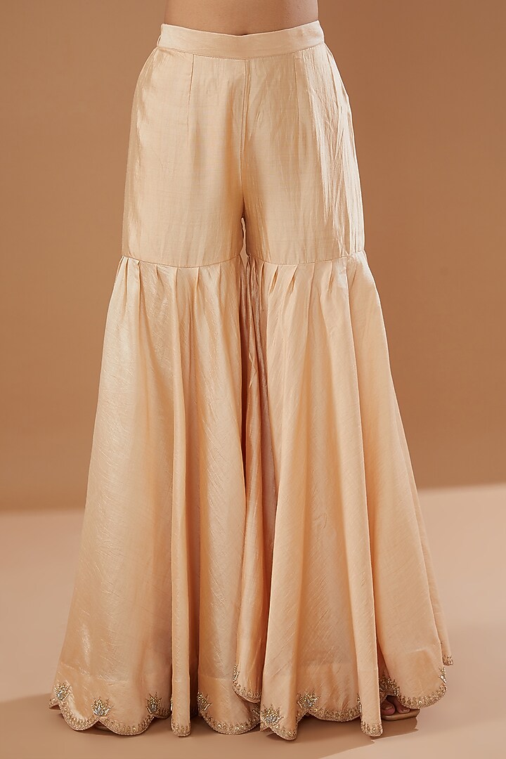 Champagne Pure Silk Gharara Set by SURBHI SHAH at Pernia's Pop Up Shop