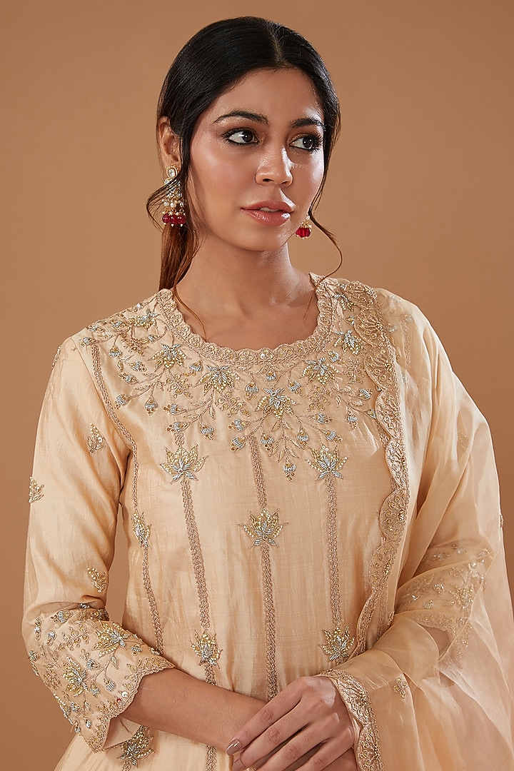 Champagne Pure Silk Gharara Set by SURBHI SHAH at Pernia's Pop Up Shop