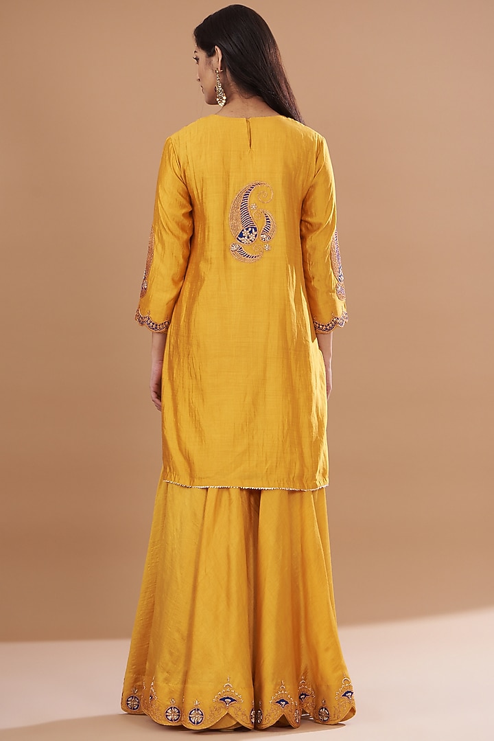 Yellow Pure Spun Silk Wedding Sharara Set by SURBHI SHAH at Pernia's Pop Up Shop