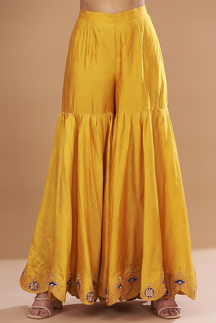 Yellow Pure Spun Silk Wedding Sharara Set by SURBHI SHAH at Pernia's Pop Up Shop