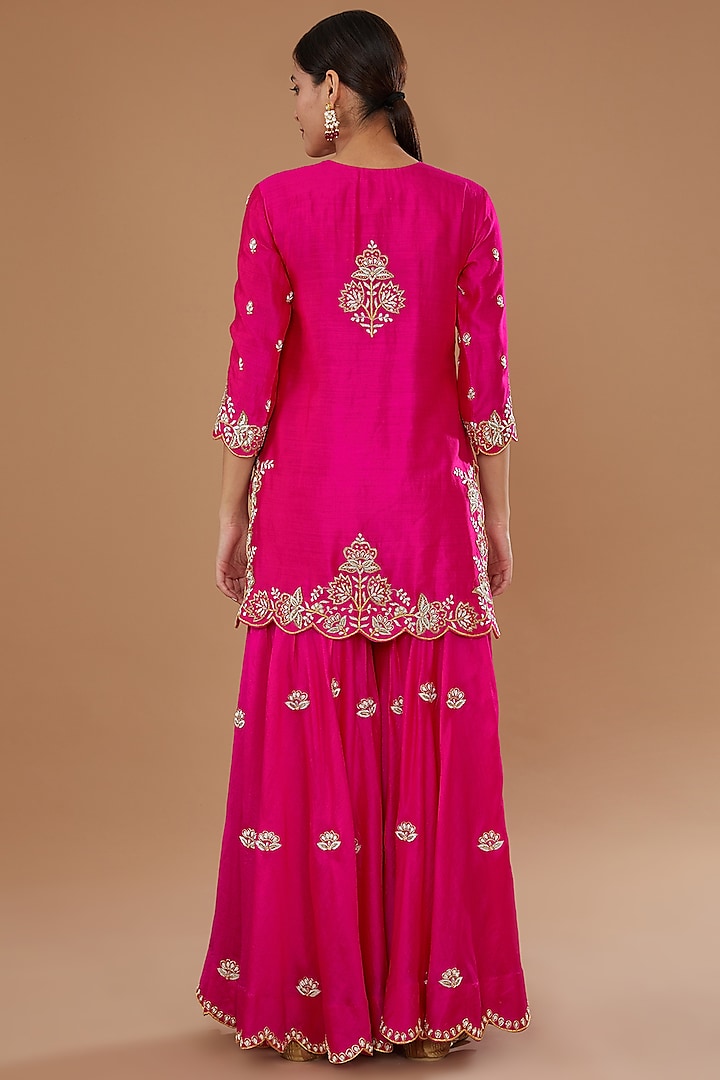 Hot Pink Pure Silk Embroidered Gharara Set by SURBHI SHAH at Pernia's Pop Up Shop