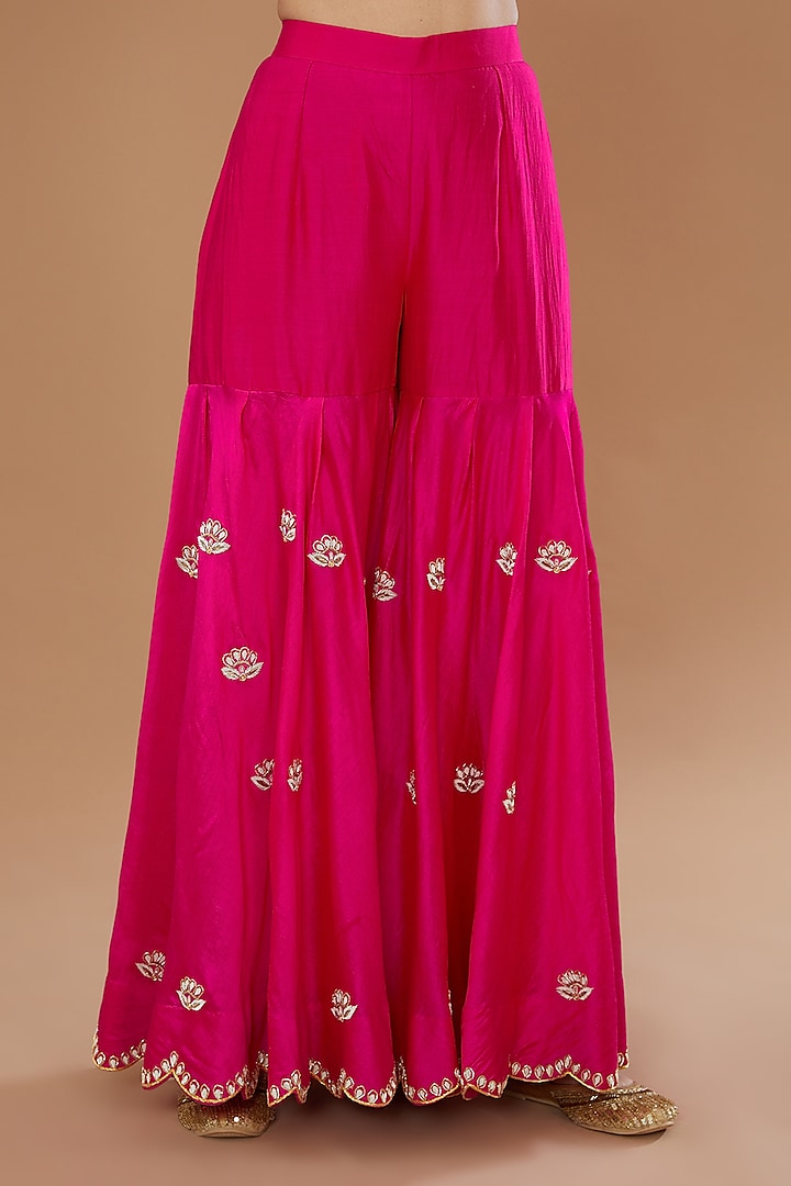Hot Pink Pure Silk Embroidered Gharara Set by SURBHI SHAH at Pernia's Pop Up Shop