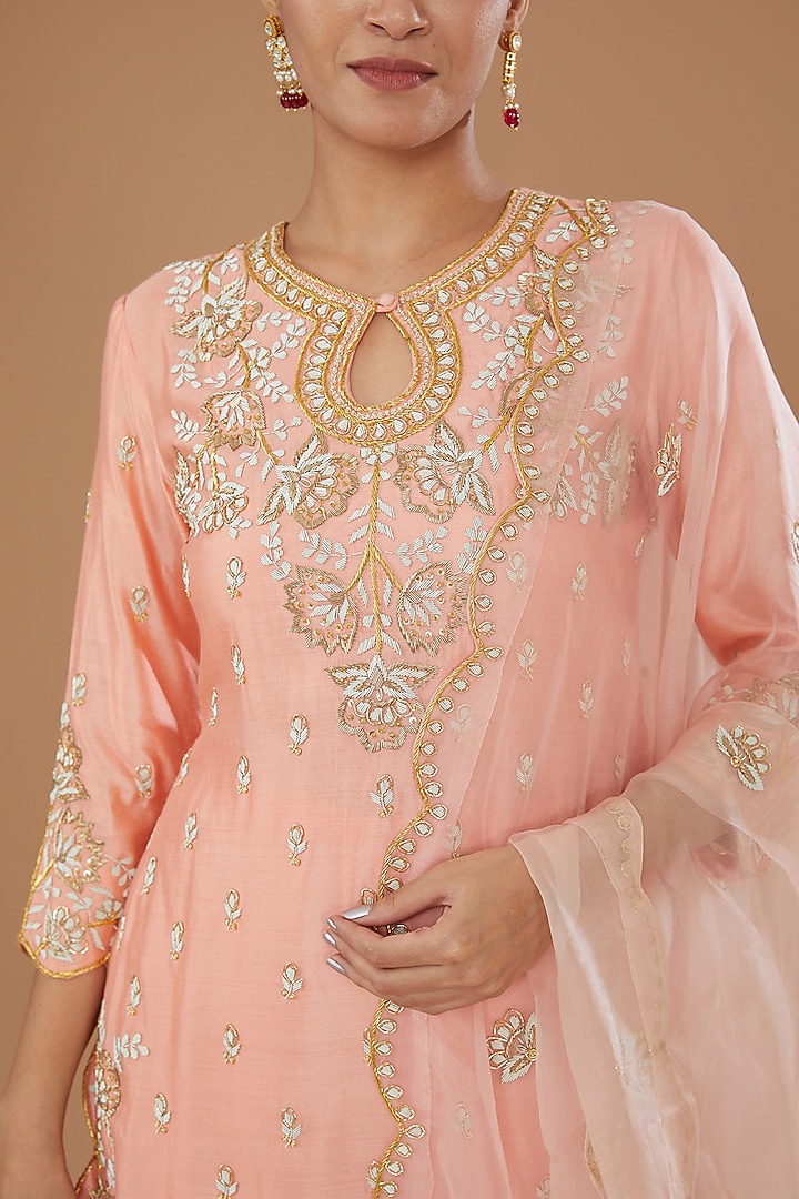 Peach Pure Silk Embroidered Wedding Sharara Set by SURBHI SHAH at Pernia's Pop Up Shop