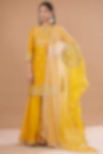 Mango Yellow Pure Spun Silk Wedding Sharara Set by SURBHI SHAH at Pernia's Pop Up Shop