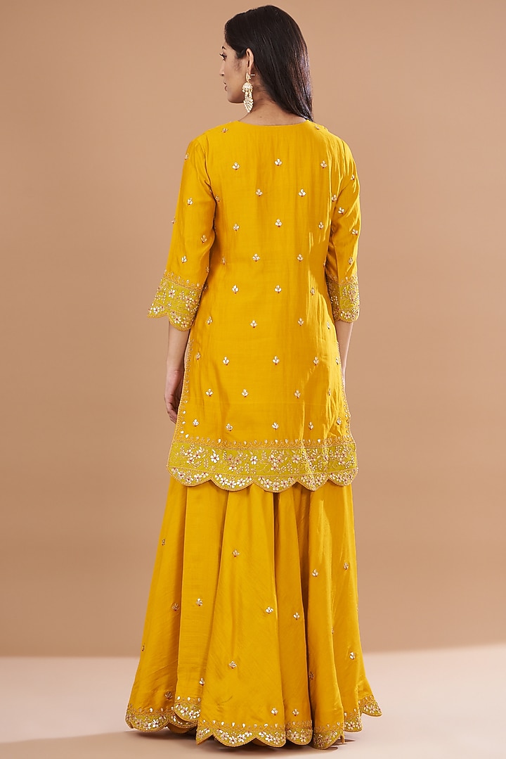 Mango Yellow Pure Spun Silk Wedding Sharara Set by SURBHI SHAH at Pernia's Pop Up Shop