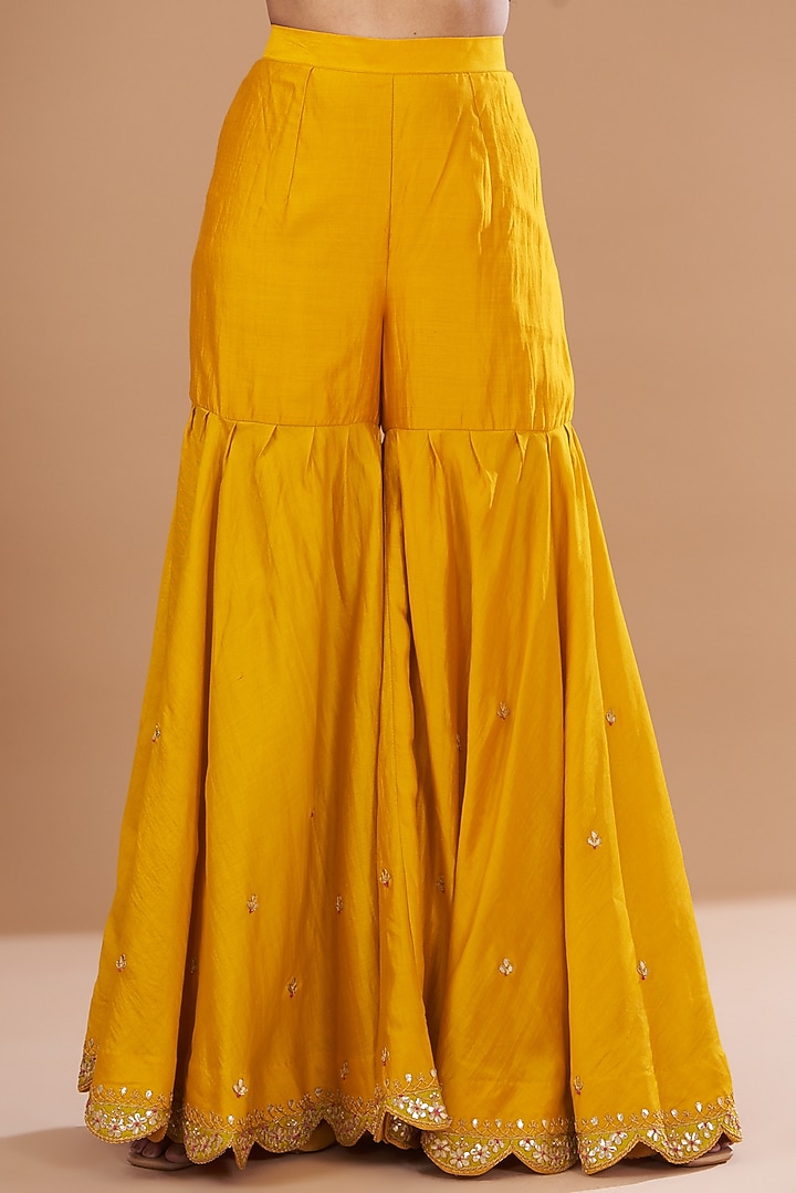 Mango Yellow Pure Spun Silk Wedding Sharara Set by SURBHI SHAH at Pernia's Pop Up Shop