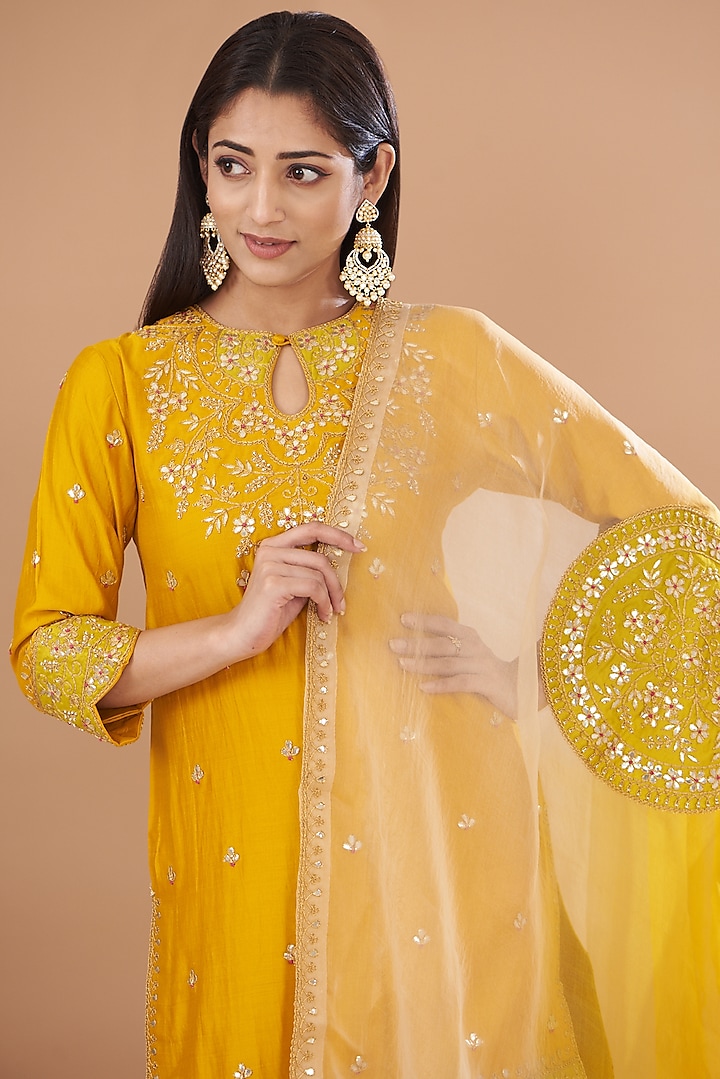 Mango Yellow Pure Spun Silk Wedding Sharara Set by SURBHI SHAH at Pernia's Pop Up Shop