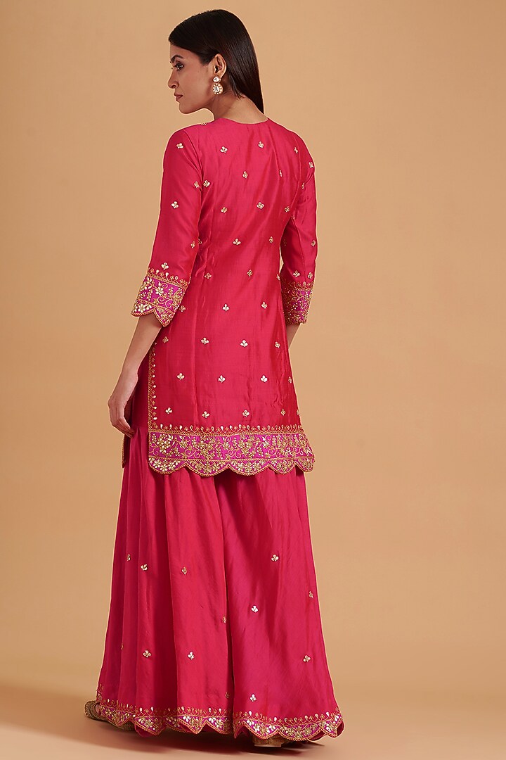Red Pure Spun Silk Wedding Sharara Set by SURBHI SHAH at Pernia's Pop Up Shop