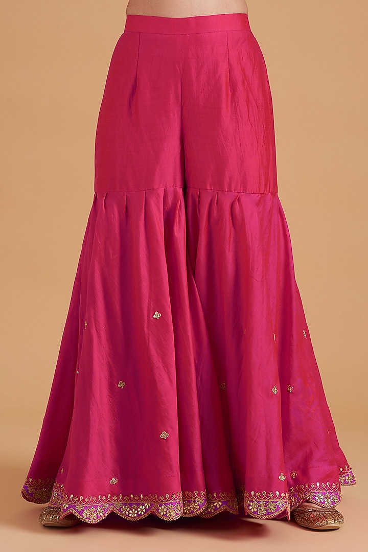Red Pure Spun Silk Wedding Sharara Set by SURBHI SHAH at Pernia's Pop Up Shop