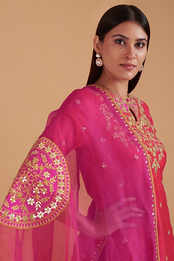 Red Pure Spun Silk Wedding Sharara Set by SURBHI SHAH at Pernia's Pop Up Shop