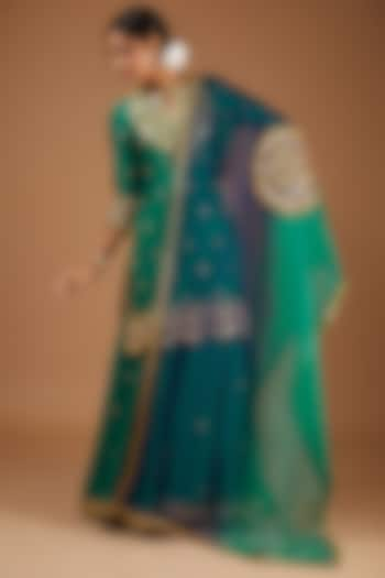 Emerald Green Pure Spun Silk Marori Embroidered Sharara Set by SURBHI SHAH at Pernia's Pop Up Shop