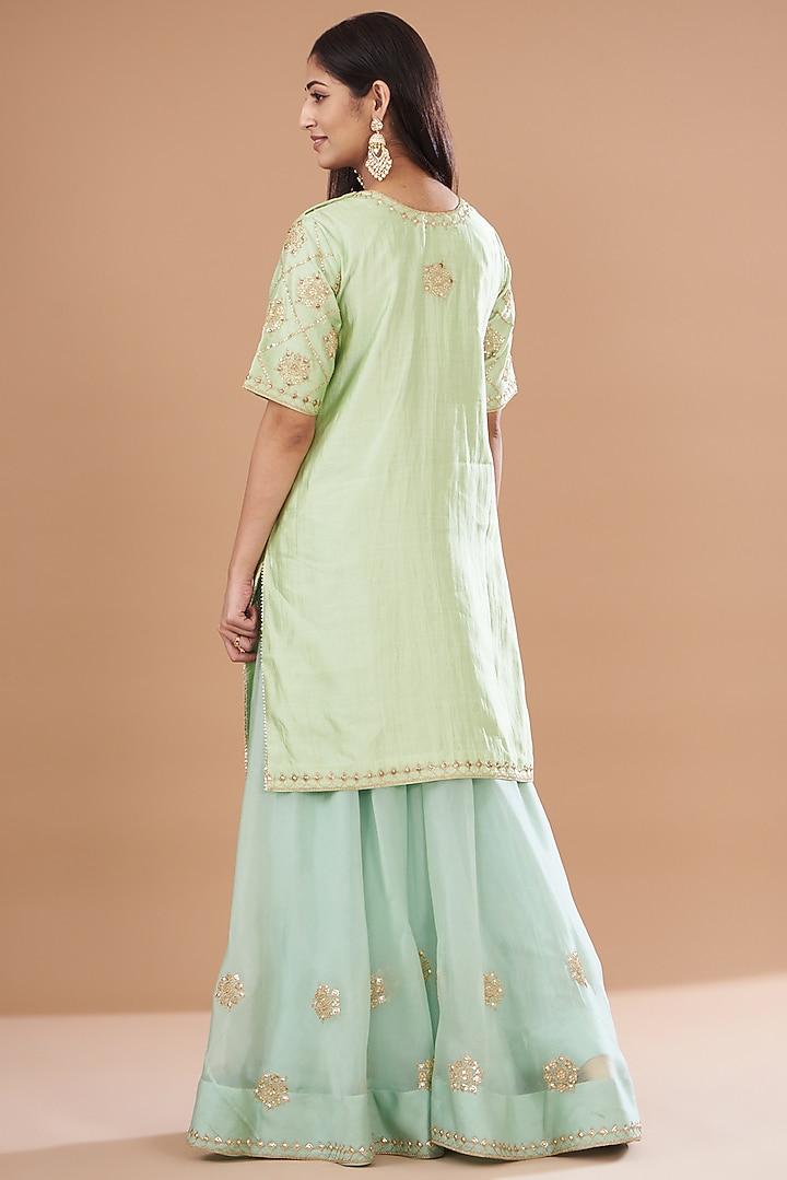 Blue Pure Spun Silk Wedding Sharara Set by SURBHI SHAH at Pernia's Pop Up Shop