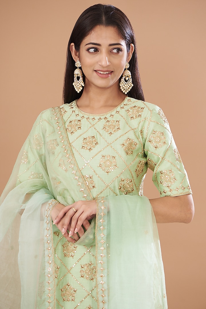 Blue Pure Spun Silk Wedding Sharara Set by SURBHI SHAH at Pernia's Pop Up Shop