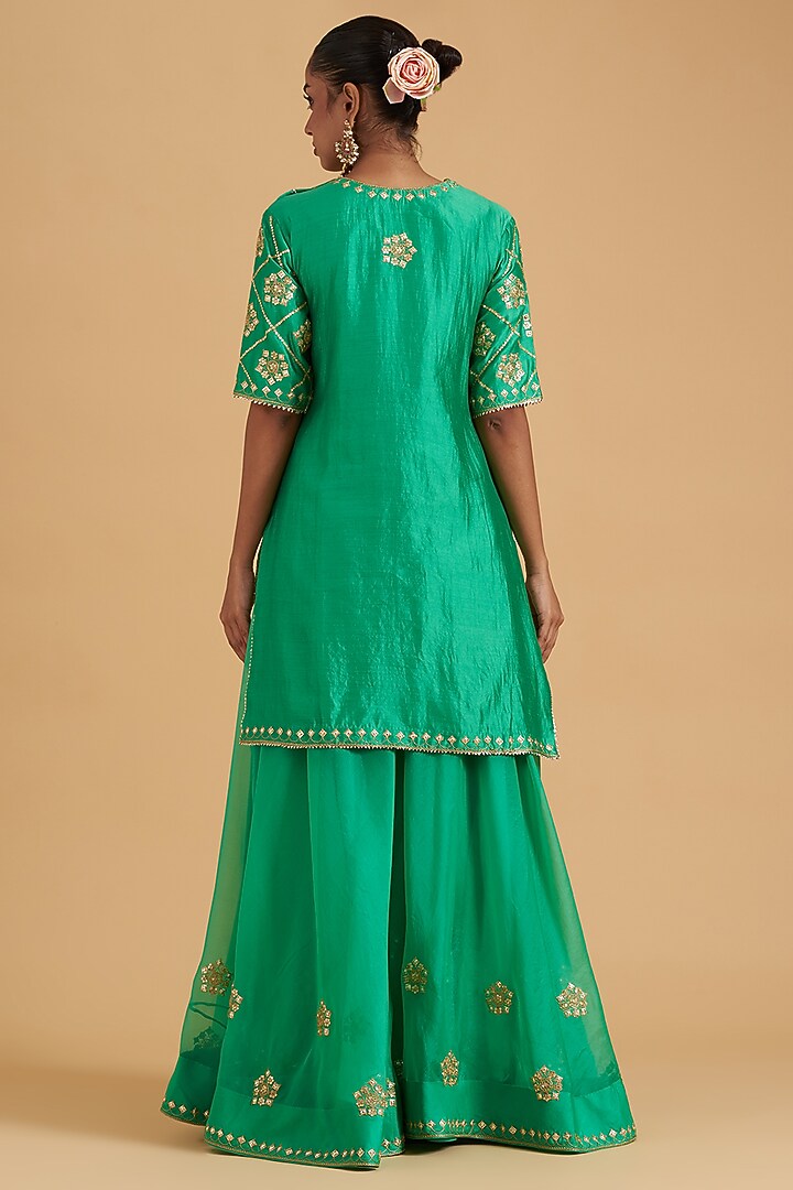 Bright Green Organza Embroidered Wedding Sharara Set by SURBHI SHAH at Pernia's Pop Up Shop