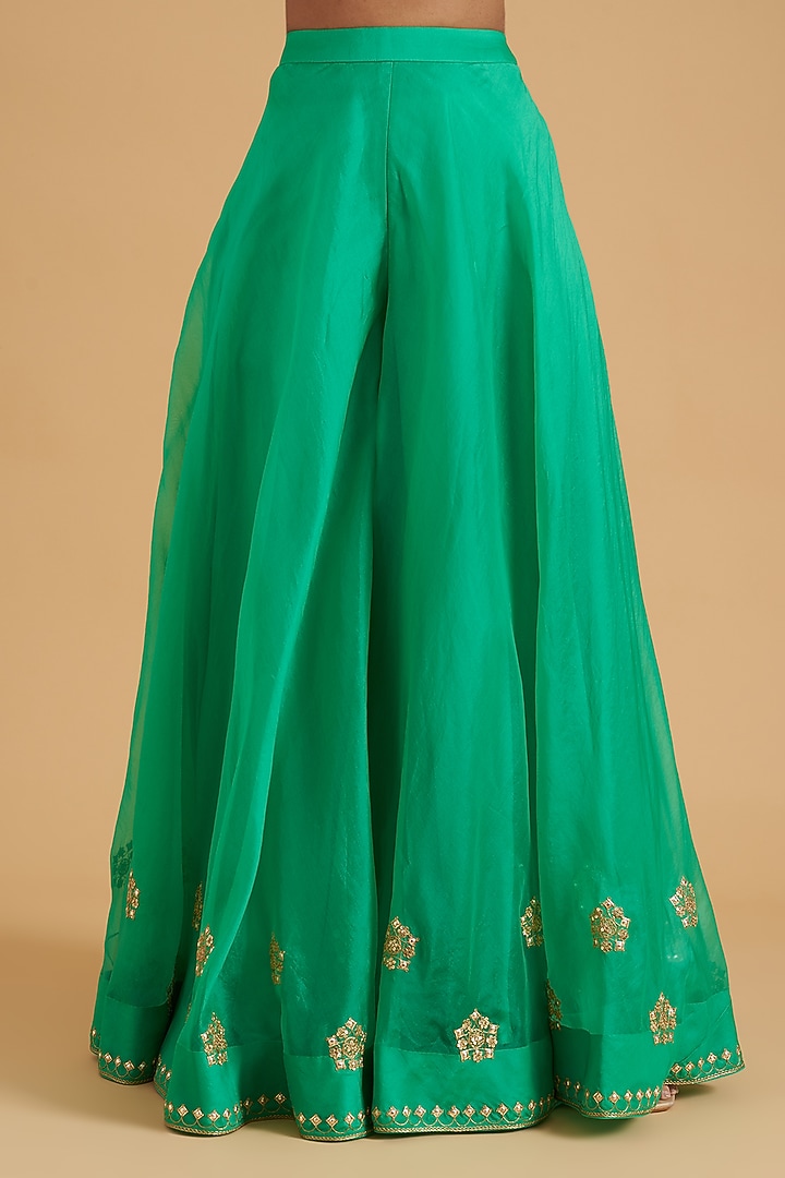 Bright Green Organza Embroidered Wedding Sharara Set by SURBHI SHAH at Pernia's Pop Up Shop