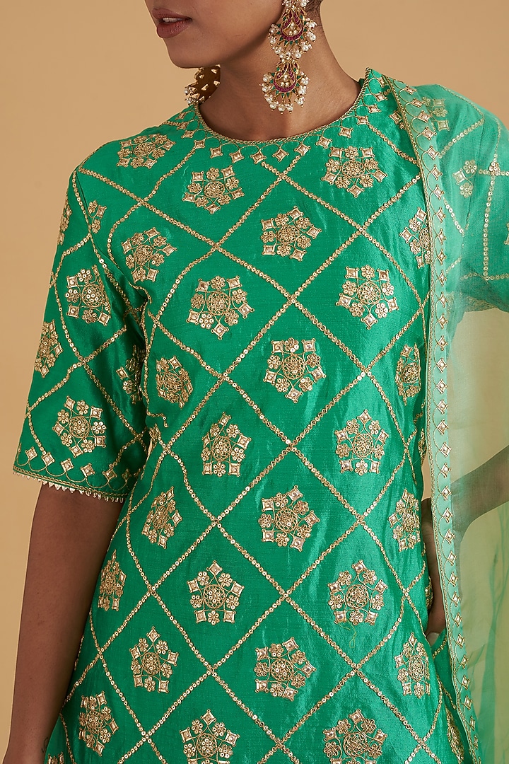 Bright Green Organza Embroidered Wedding Sharara Set by SURBHI SHAH at Pernia's Pop Up Shop