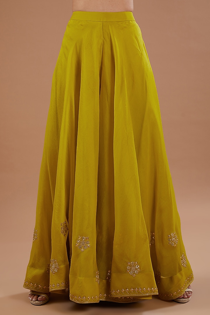 Lime Pure Spun Silk Dabka Embroidered Wedding Sharara Set by SURBHI SHAH at Pernia's Pop Up Shop