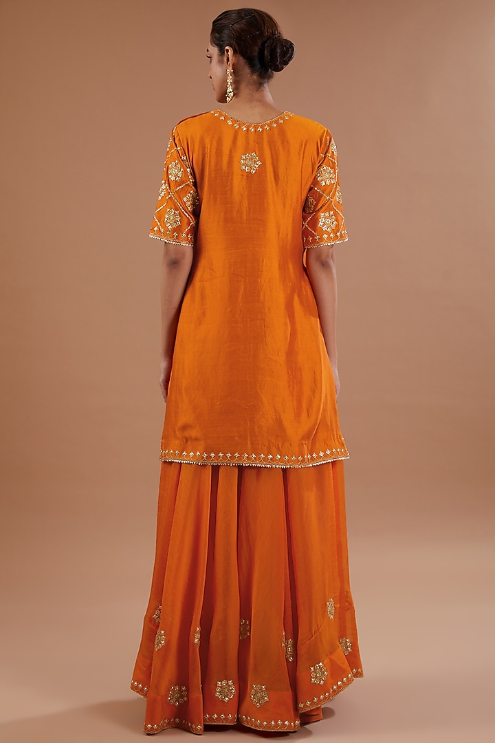 Orange Spun Silk Marori Embroidered Wedding Sharara Set by SURBHI SHAH at Pernia's Pop Up Shop