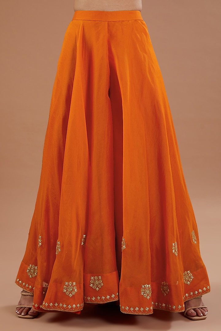 Orange Spun Silk Marori Embroidered Wedding Sharara Set by SURBHI SHAH at Pernia's Pop Up Shop