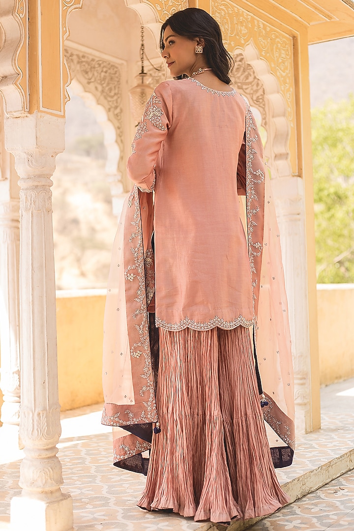 Old Rose Pure Banarasi Chanderi Wedding Sharara Set by SURBHI SHAH at Pernia's Pop Up Shop