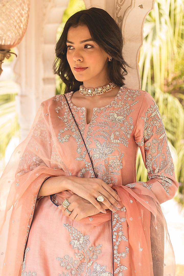 Old Rose Pure Banarasi Chanderi Wedding Sharara Set by SURBHI SHAH at Pernia's Pop Up Shop
