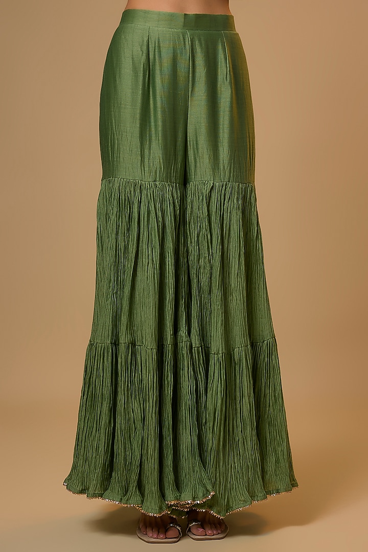 Powder Sage Green Chanderi Sequins Work Wedding Sharara Set by SURBHI SHAH at Pernia's Pop Up Shop