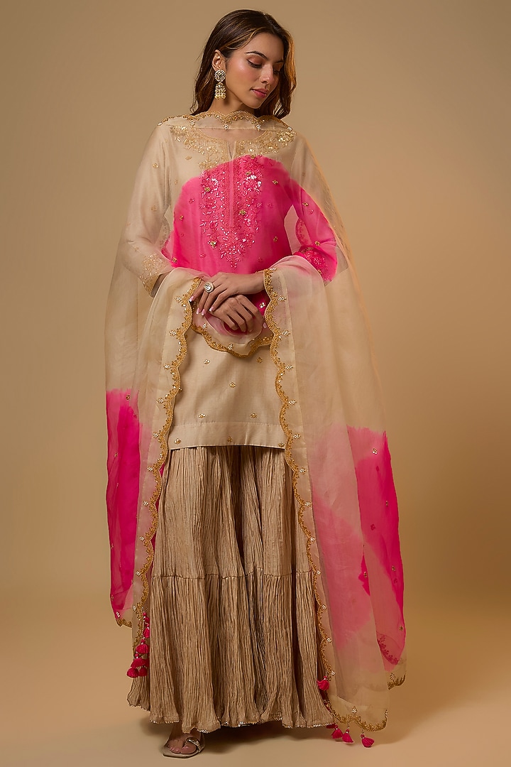 Pearl White Chanderi Sequins Work Wedding Sharara Set by SURBHI SHAH at Pernia's Pop Up Shop
