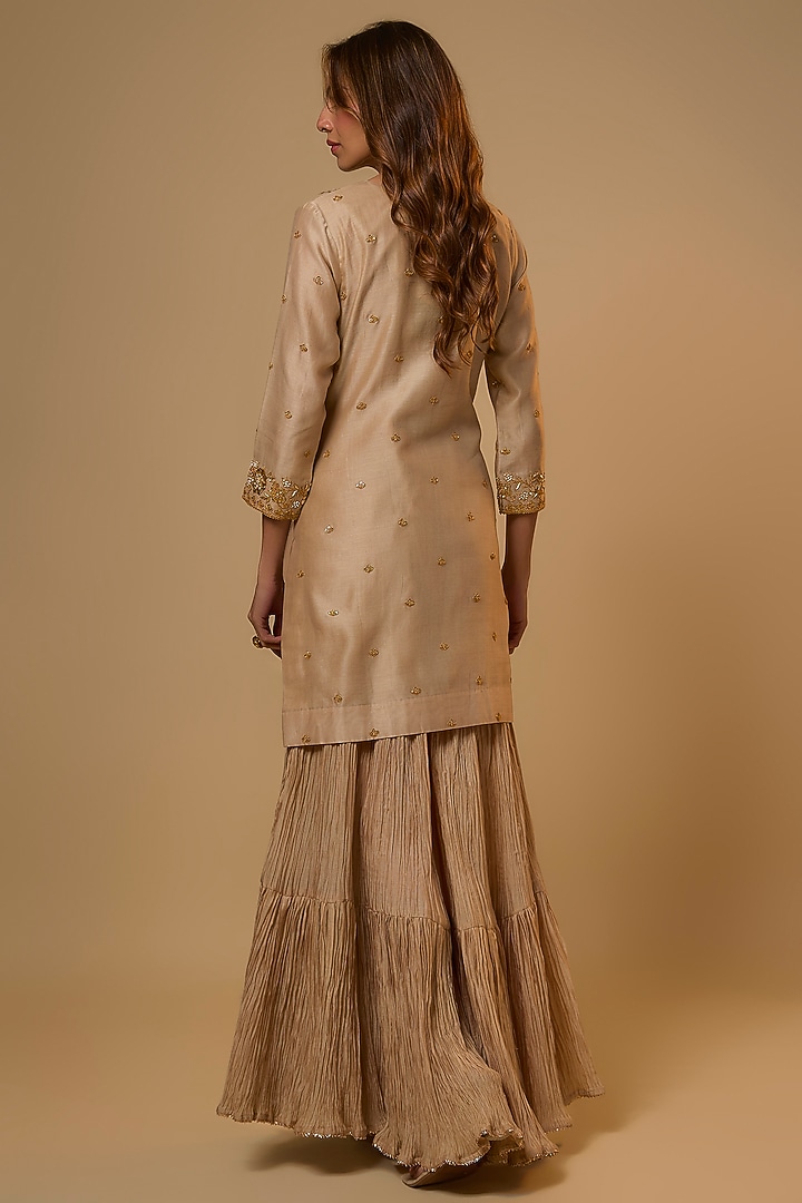 Pearl White Chanderi Sequins Work Wedding Sharara Set by SURBHI SHAH at Pernia's Pop Up Shop
