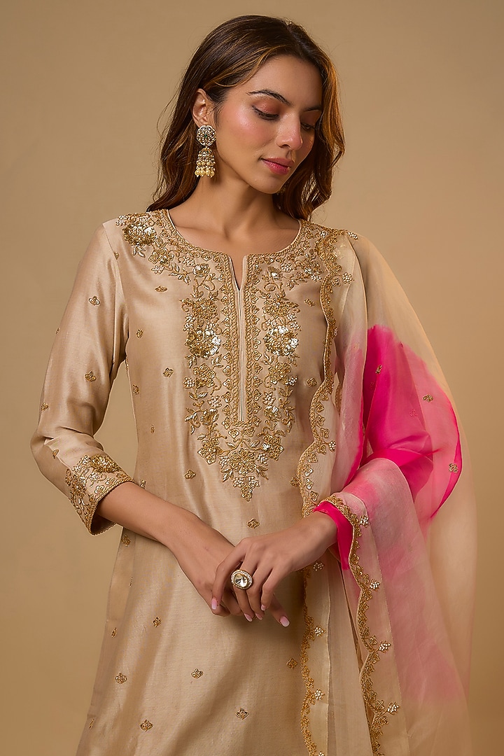 Pearl White Chanderi Sequins Work Wedding Sharara Set by SURBHI SHAH at Pernia's Pop Up Shop